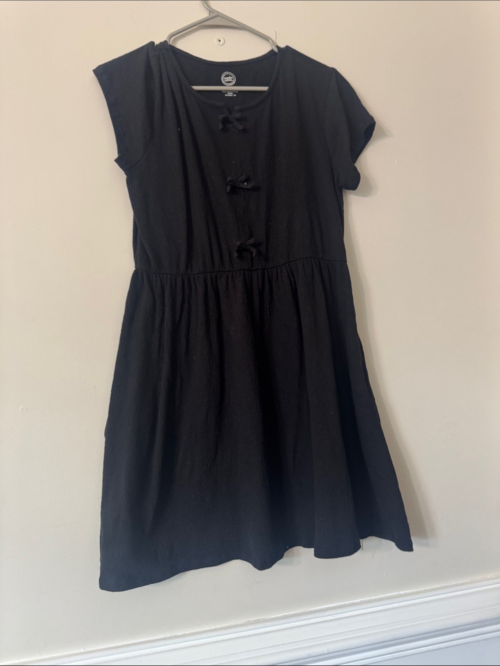 wonder nation Black Short Sleeve Tie-Front Girls Dress